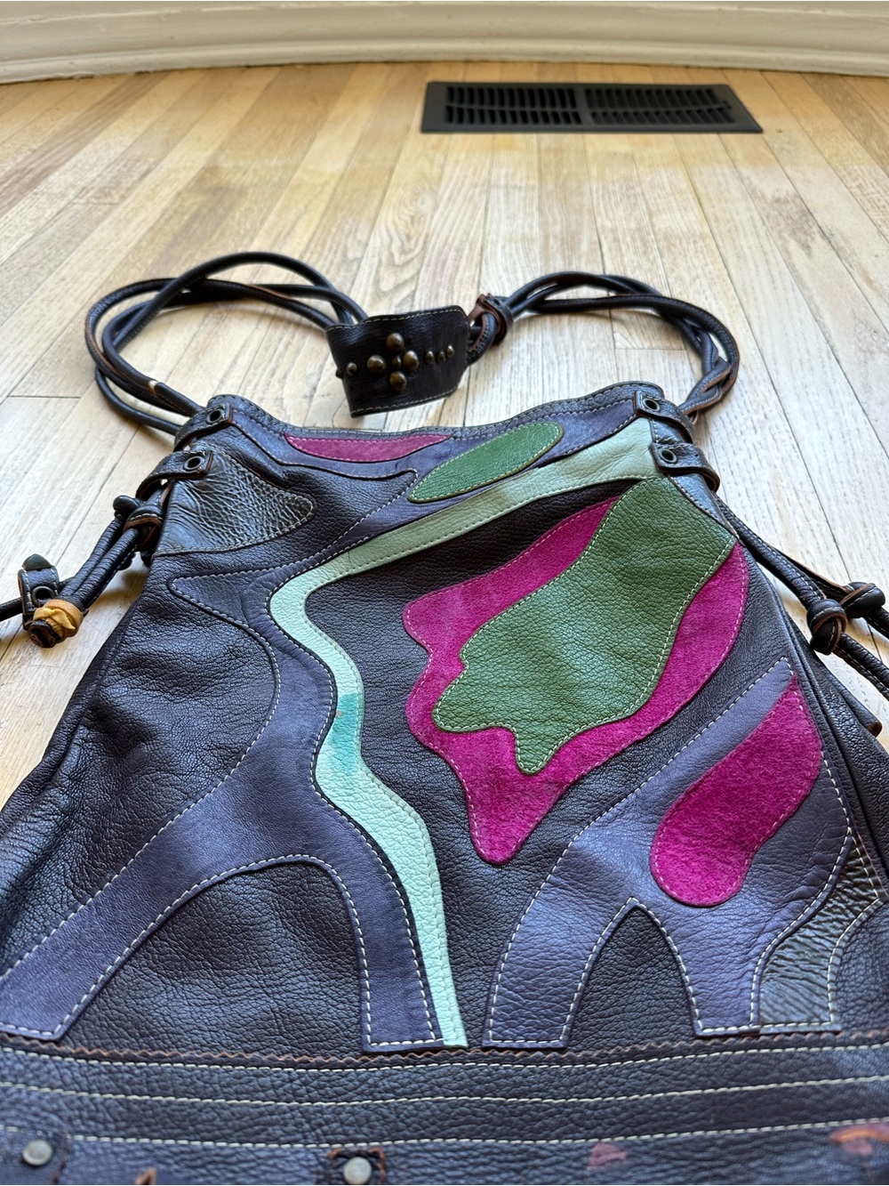 Vintage Emanuel Ungaro Patchwork Leather Fringe Crossbody Bag - Picture 3 of 9